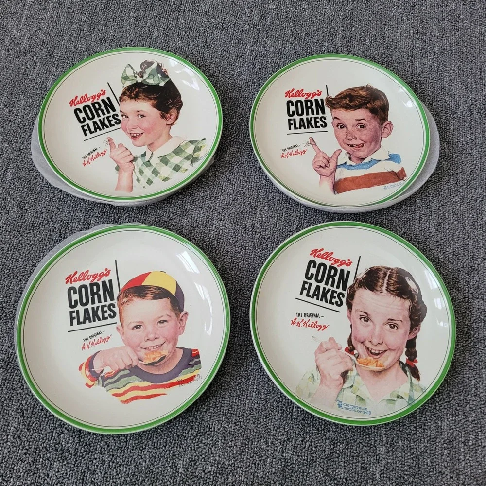 Collectible Norman Rockwell Kellogg's corn flakes set of 4 plates retro american